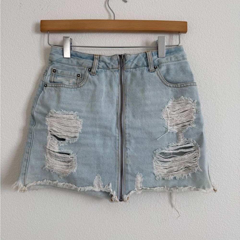 Distressed Denim Skirt